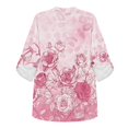 thumbnail image 4 of FKELYI Pink Rose Flower Leopard Print Faux Linen Shirts Women's V-Neck Blouses Breathable Roll Up Sleeve Shirts Summer Beach Top 3/4 Sleeve Vacation Outfits, S, 4 of 5