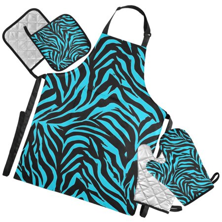 Ryvnso Horse Stripes Kitchen Apron Oven Mitts Set Pot Holders