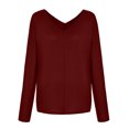 thumbnail image 5 of Womens Top Clearance Women Fashion Casual Solid V-Neck Loose Long Sleeve T-shirt Top Blouse Pullover, 5 of 5