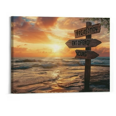 Store - Sunset Over The Beach Ocean Sunset Color Personalized Multi-Names Premium Canvas, Crossroads Personalized Canvas For Wall To Print Framed (20x16inch)