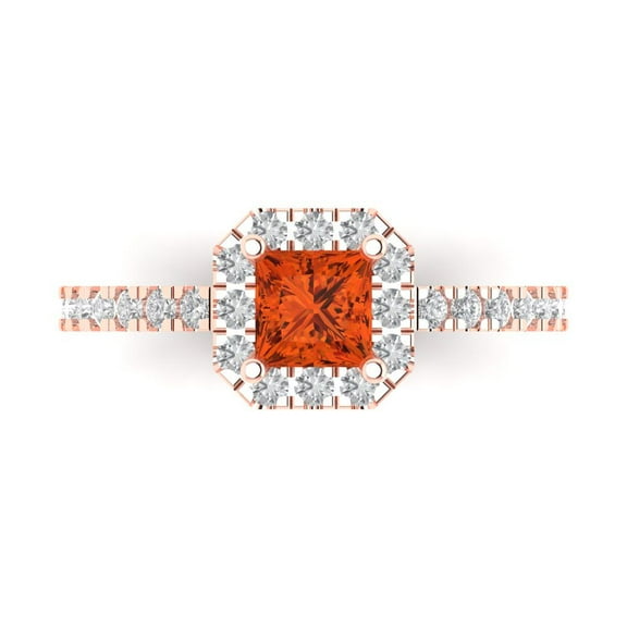 Halo Engagement Ring for Women - 0.89ct Simulated Red Diamond in 18K Rose Gold Promise Ring