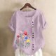thumbnail image 1 of Xuyuer Women's Spring And Summer Block Print Round Neck Button Short Sleeve Casual T-Shirt, 1 of 5
