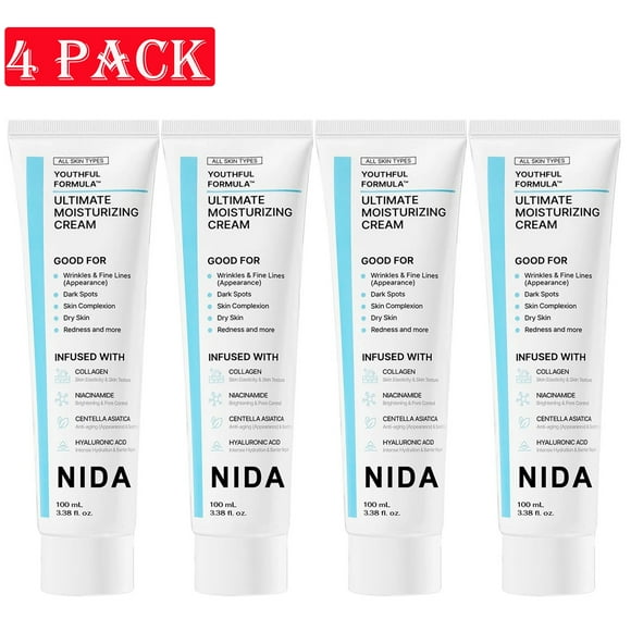 NIDA Youthful Formula Korean Moisturizer Cream 100ml - Ultimate Hydration for All Skin Types, Anti-Aging Face Cream by NIDA, Makeup Organizers - 4 Pack