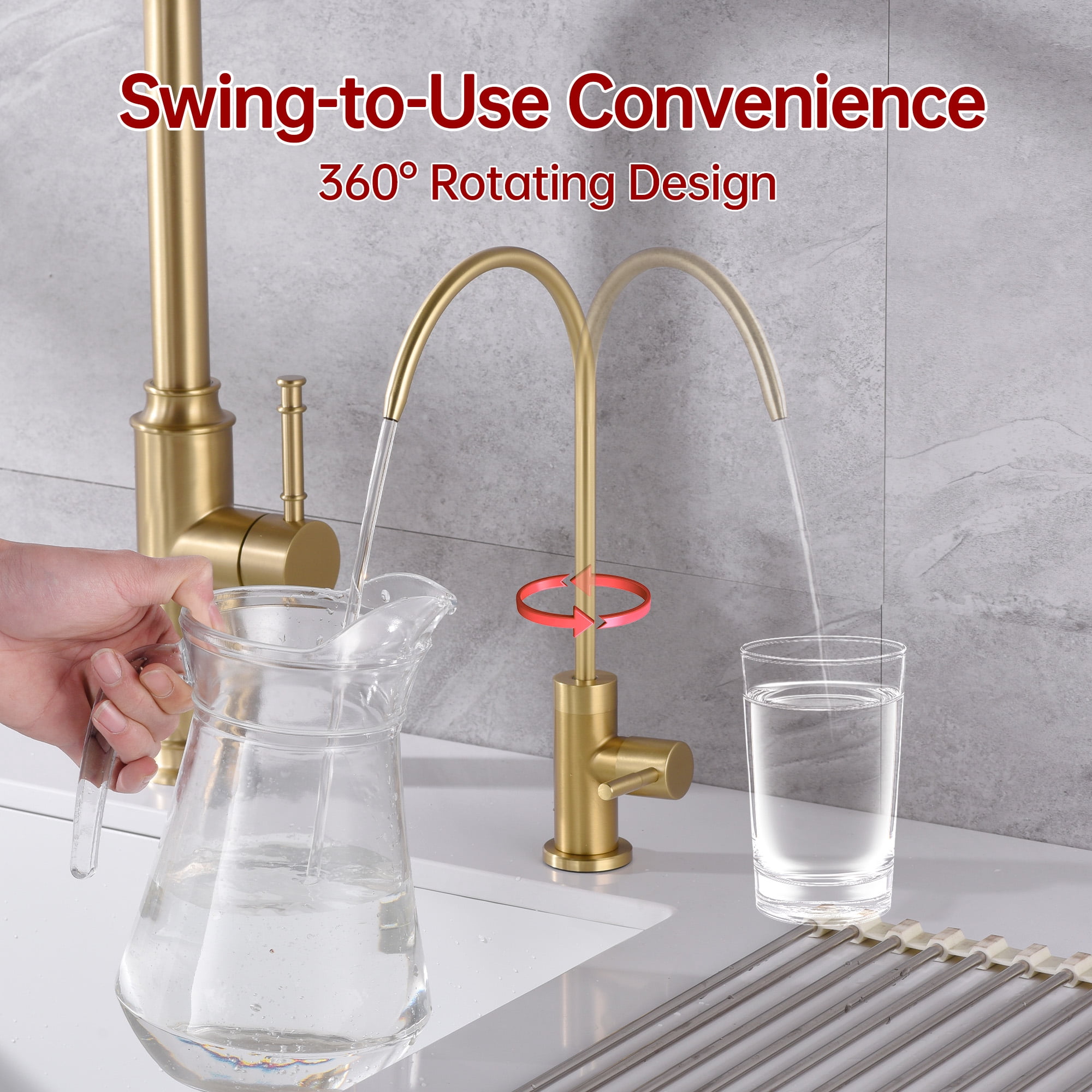 SUMERAIN Drinking Water RO Faucet for Kitchen Sink, 100% Lead-Free Stainless Steel Brushed Gold Purified Filter Faucet