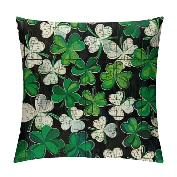 PHYHOO St. Patrick's Day Decorative Throw Pillow Covers, Black White Buffalo Plaid Check Stripes Outdoor Home Decor, Farmhouse Irish Holiday Couch Cushion Case White