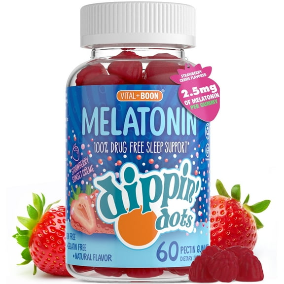 Dippin’ Dots Melatonin Gummies Sleep Supplement for Adults and Kids, Strawberry Sunset, 60 Count