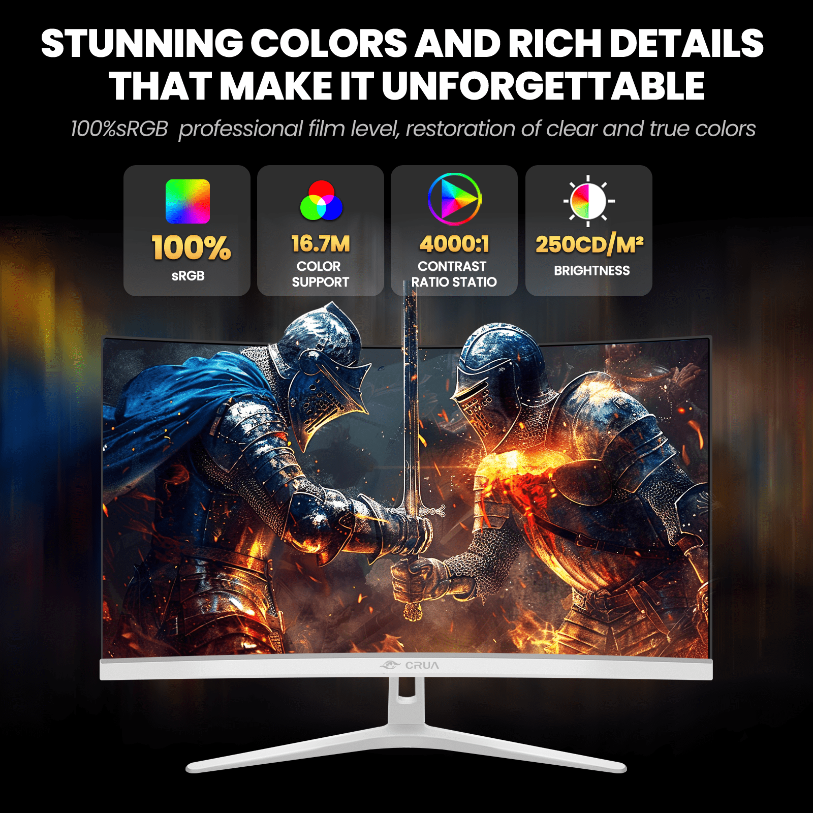 CRUA 27"100Hz Curved Monitor, FHD 1080P Computer Monitor，1800R 100 sRGB FreeSync HDMI White