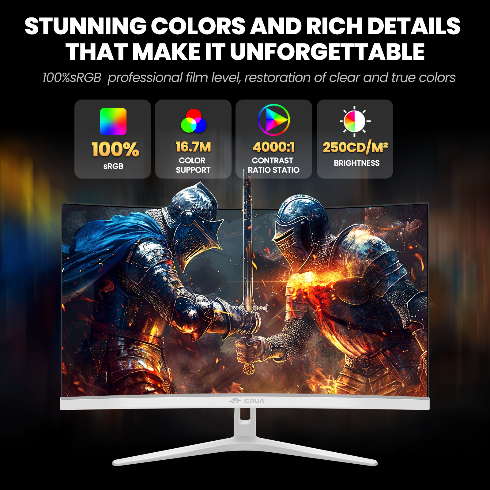 Crua 27" Curved Gaming Monitor 100Hz FHD, White photo 3