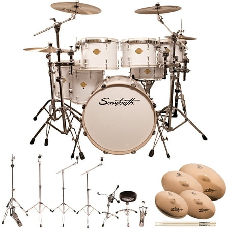 Sawtooth Command Series 7-Piece Drum Set Shell Starter Pack with Hardware & Zildjian S Family Cymbals, White ( box 1 of 3)