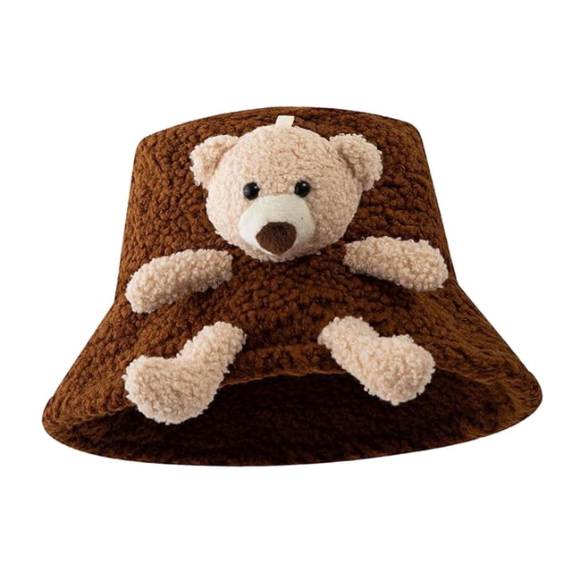 Sombrero de pescador Strade Fareast Limited de felpa con oso de peluche 3D Café