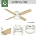 thumbnail image 4 of Hunter 52 inch Indoor Ceiling Fan with LED Light and Remote Control - White Modern Ceiling Fan, Low Profile Mount, 4 Blades, For Bedroom, Living Room, or Kitchen, Quiet - Dempsey 59242, Fresh White, 4 of 15