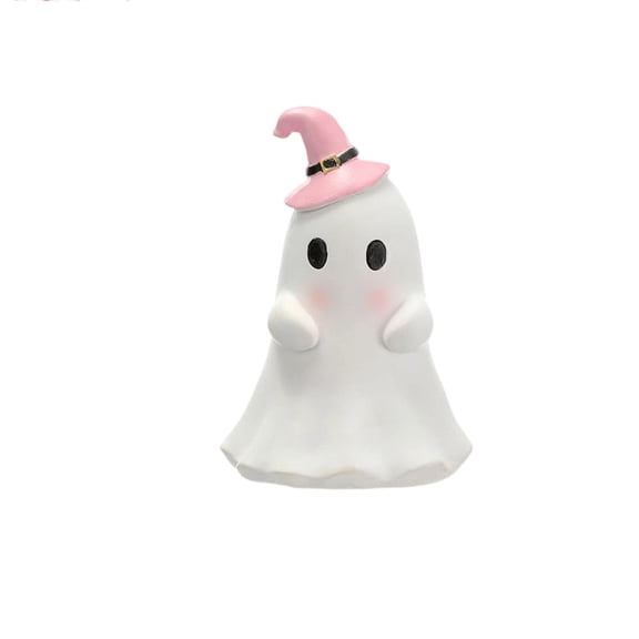 ZhangC Halloween Mini Ghost Resin Figurines, Cute Halloween Pink Ghost Ornaments with Pumpkin Witch Hat Candy Designs, Sweet Tabletop Decor for Desk, Shelf and Party Display