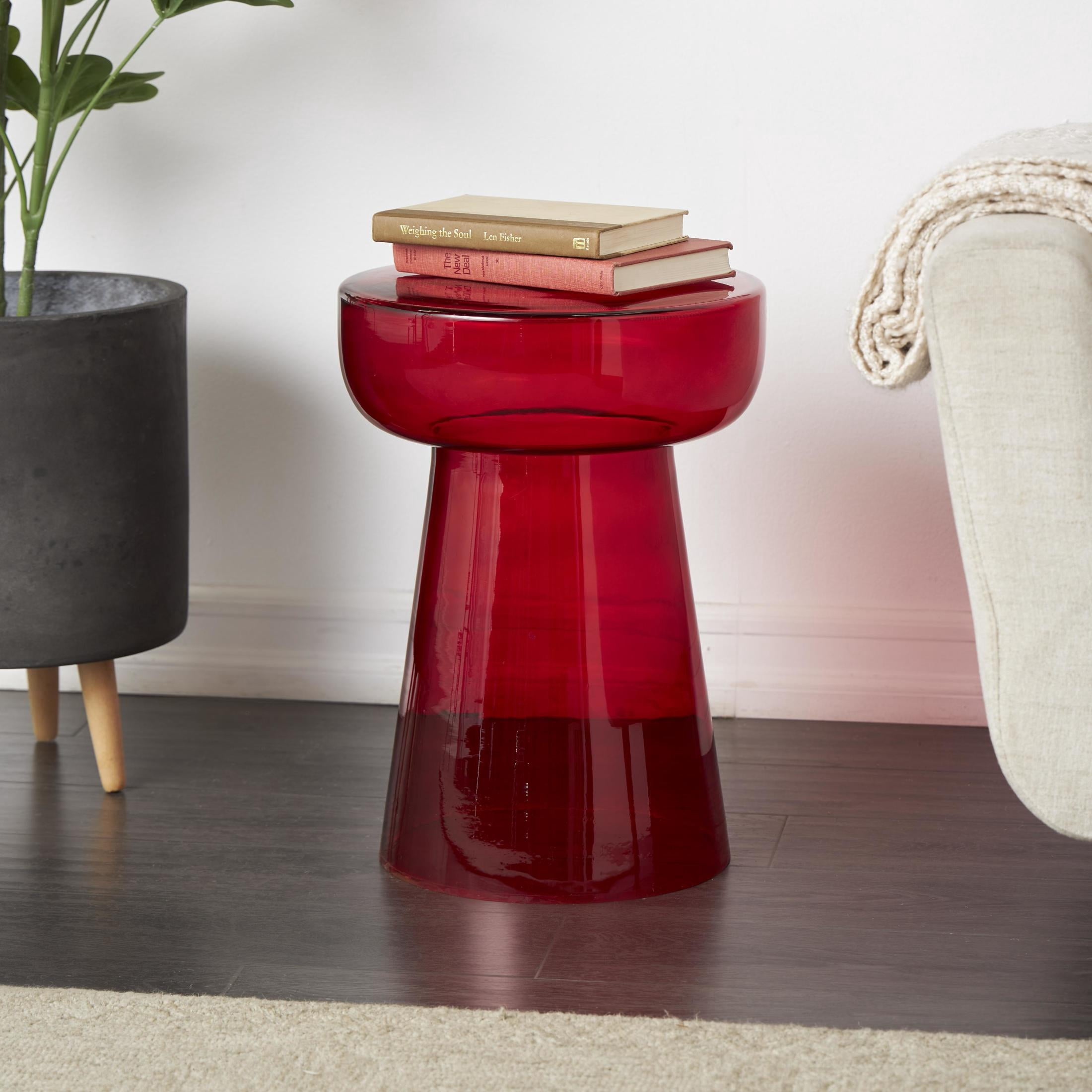 DecMode 14" x 20" Red Glass Modern Accent Table, 1-Piece