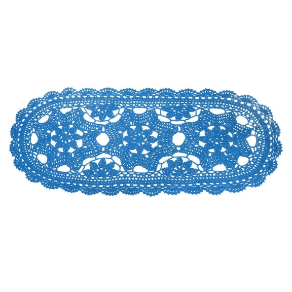 Uxcell Crochet Doilies, 22" x 10" Handmade Crochet Table Placemats Oval Lace Doilies 3 Flowers Pattern Cotton Coaster for Wedding Party Decoration, Cyan