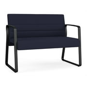 Lesro Waterfall Sled Base Polyester Fabric/Metal Reception Loveseat in Navy