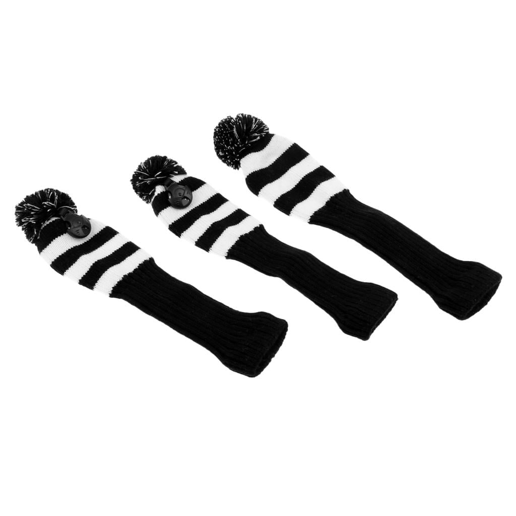 DimyFew 3Pcs/Set knit Pom Pom Headcover Wood Head Cover Golf Club Hybrid Headcover White