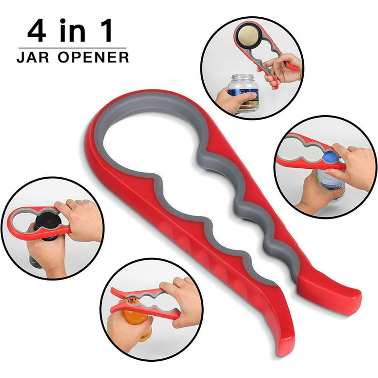 Jar Opener Bottle Opener for Weak Hands,Seniors with Arthritis,Low Strength  and Children, Multi Opener Set with Silicone Handle Easy to Use (Red) 