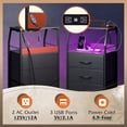 thumbnail image 5 of Night Stand Set of 2 with Charger Station, Nightstand Sets with LED Light and 4 Storage Drawers, Tall Dressers for Bedroom, Bedside Tables with Fabric Bins, Wood Shelf, Metal Frame, Black, 5 of 8