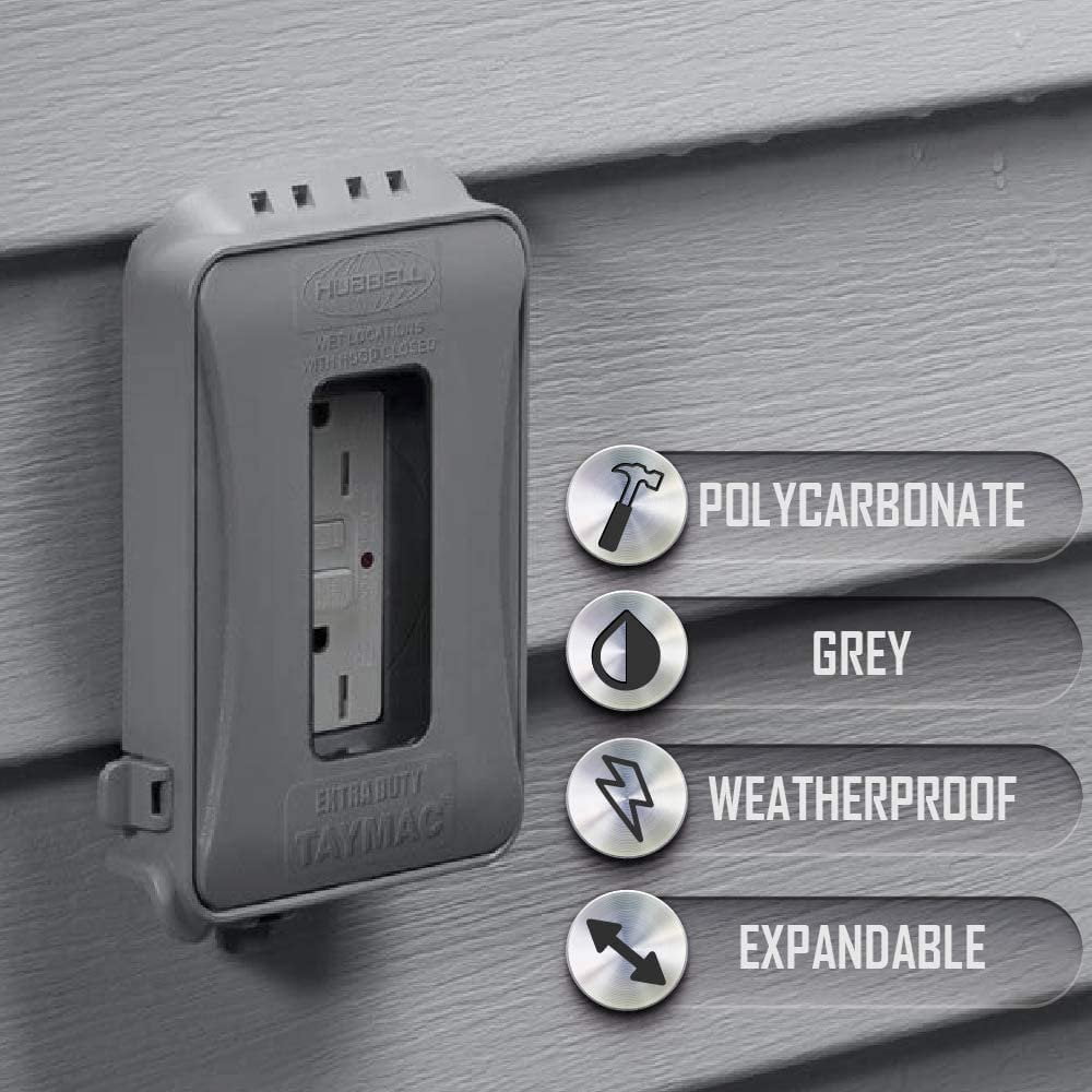 TayMac ML500G Single Gang Horizontal/Vertical Mount Weatherproof Expandable Low Profile Extra Duty while In-Use Cover, Gray Finish - 2 Pack