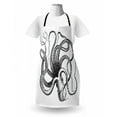 thumbnail image 3 of Octopus Apron, Vintage Style Old Engraved Illustration of a Sea Animal on Plain Backdrop, Unisex Kitchen Bib with Adjustable Neck for Cooking Gardening, Adult Size, White Charcoal Grey, by Ambesonne, 3 of 4