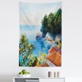 thumbnail image 1 of Romantic Tapestry, House with View Painting Style Print Italy Sea Mediterranean Look, Fabric Wall Hanging Decor for Bedroom Living Room Dorm, 5 Sizes, Blue Green Orange, by Ambesonne, 1 of 1