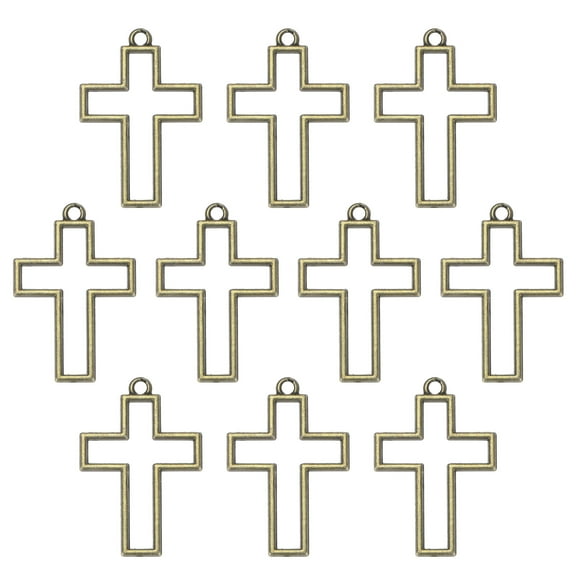 10-Pack Open Bezels for Resin, Cross Shape Open Back Bezel Pendants for Resin Jewelry Making/DIY Earrings Necklace, Alloy Hollow Frame Pendants [Bronze Tone]