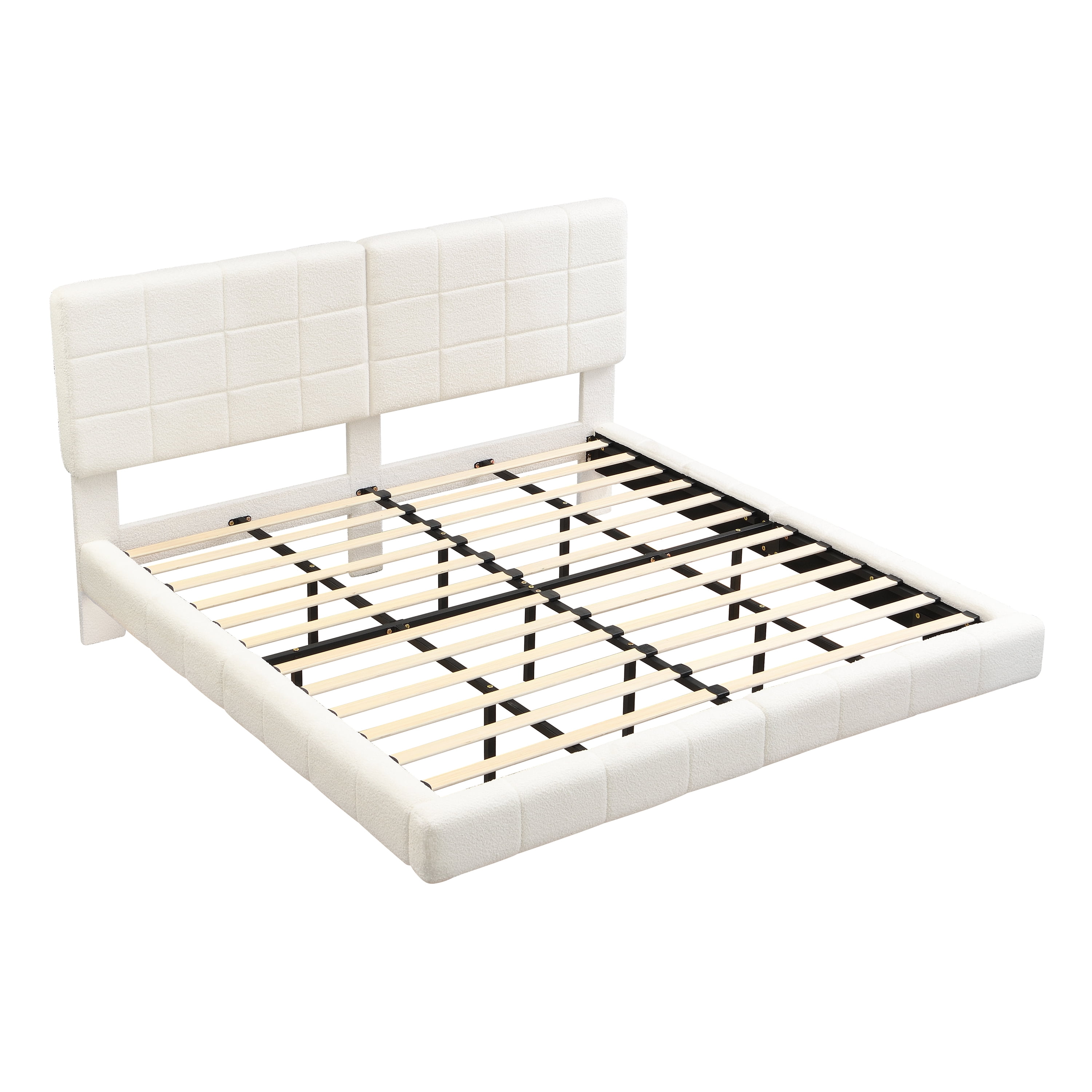 LiviNest King Size Bed Frame with RGB LED Lights & Upholstered Headboard: Modern Floating Platform Bed for Adults - APP Controlled Adjustable Lighting & Easy Clean Design for Bedroom