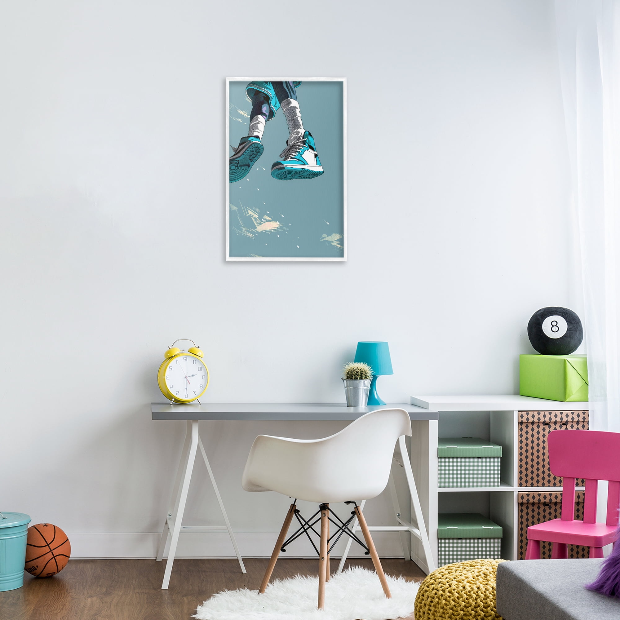Stupell Industries Sporty Jump with Sneakers White Framed Giclee Art, design by Ray Powers