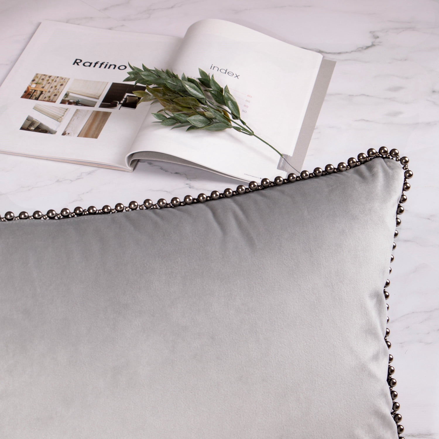 Phantoscope Particles Trimmed Soft Velvet Throw Pillow, 18" x 18", Gray with Silver Particles, 1 Pack