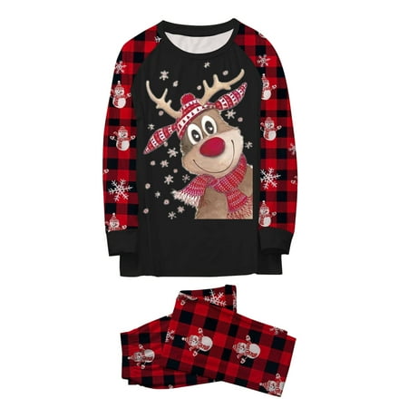 

Youmylove Parent Mom Outfit Deer Printed Plaid Long Sleeve Trouser Set Print Pjs Plaid Sleepwear Cute Clothing