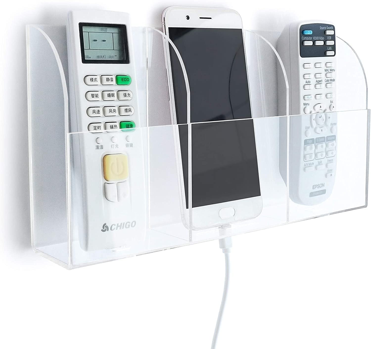 Clear Arylic Remote Holder Wall Mount Phone Holder Large Remote Control