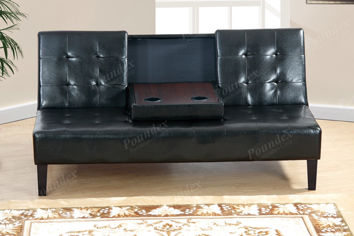 Modern Black Faux Leather Adjustable Sofa Bed Futon Couch