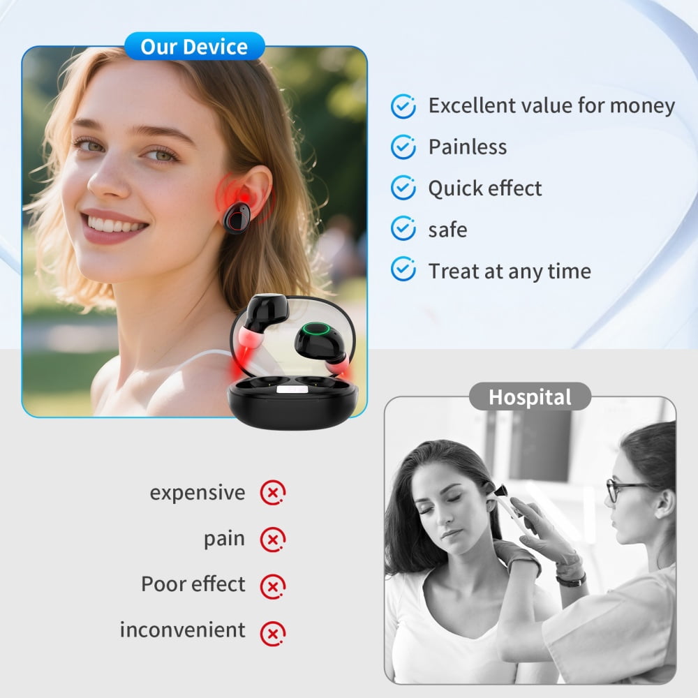 LaseLocks Cordless Red Light Device for Ears, Portable Ear Comfort Device with Adjustable Settings, Charging Case&Replaceable Silicone earplugs, for Daily Ear Care Use