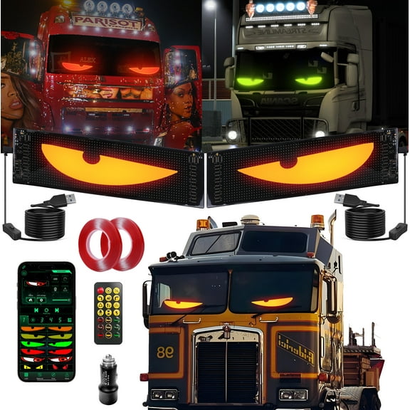 2PC Devil Eyes LED Light Strips for Cars/Trucks/SUVs - 23.6"x4.75" Customizable Windshield Decoration with App Control, IP68 Waterproof, USB-Powered