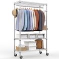 thumbnail image 3 of MZG Metal Clothes Rack Rolling Garment Rack,15.7"Dx 29.5" Wx 74.5" H,Hanging Shelf with Wheels, Chrome, 3 of 9