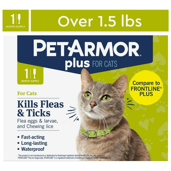 PETARMOR Plus for Cats Flea & Tick Prevention, over 1.5 lbs, 1 Month Supply