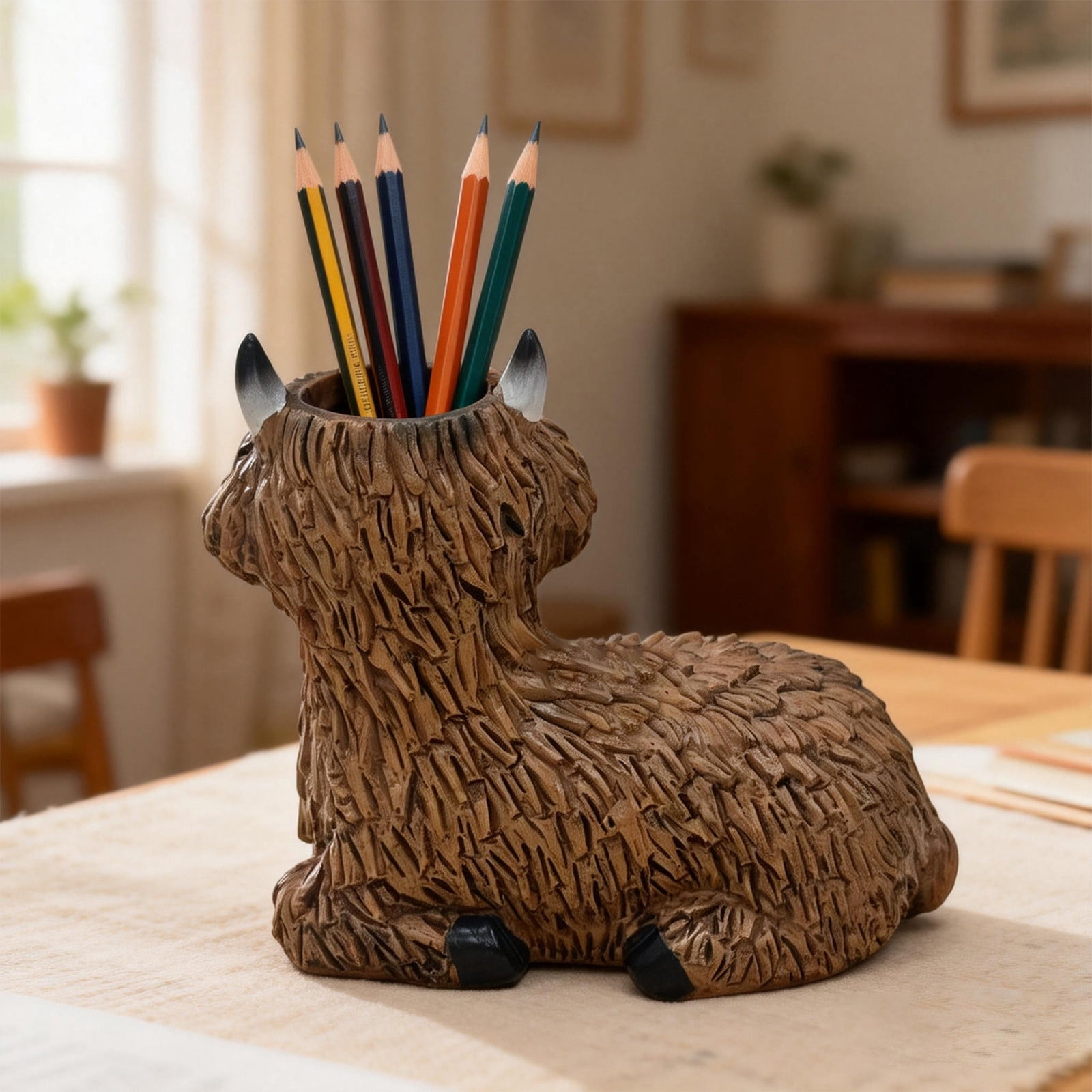 Inerposs Cute Cow Pen Holder, Resin Desk Organizer, Sturdy Holder for Pens and Markers, Adorable Cow Decoration for Home Office, Great Gift for Students and Teachers