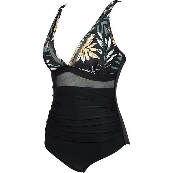 Women Mesh Tummy Control Swimsuit Push Up High Waisted Bathing Suit Peach S