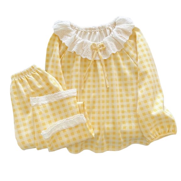 Girls Summer Outfits Ruffle Sleeve Button Up Dress Tops Plaid Pants Girl Clothes Yellow 5-6 Years