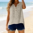 thumbnail image 2 of Women's Cotton Linen Vest, V Neck Sleeveless Embroidered Tank Top, Bohemian Style Casual Summer Top for Beach, Travel, Daily Wear and Layering-Beige, 2 of 9