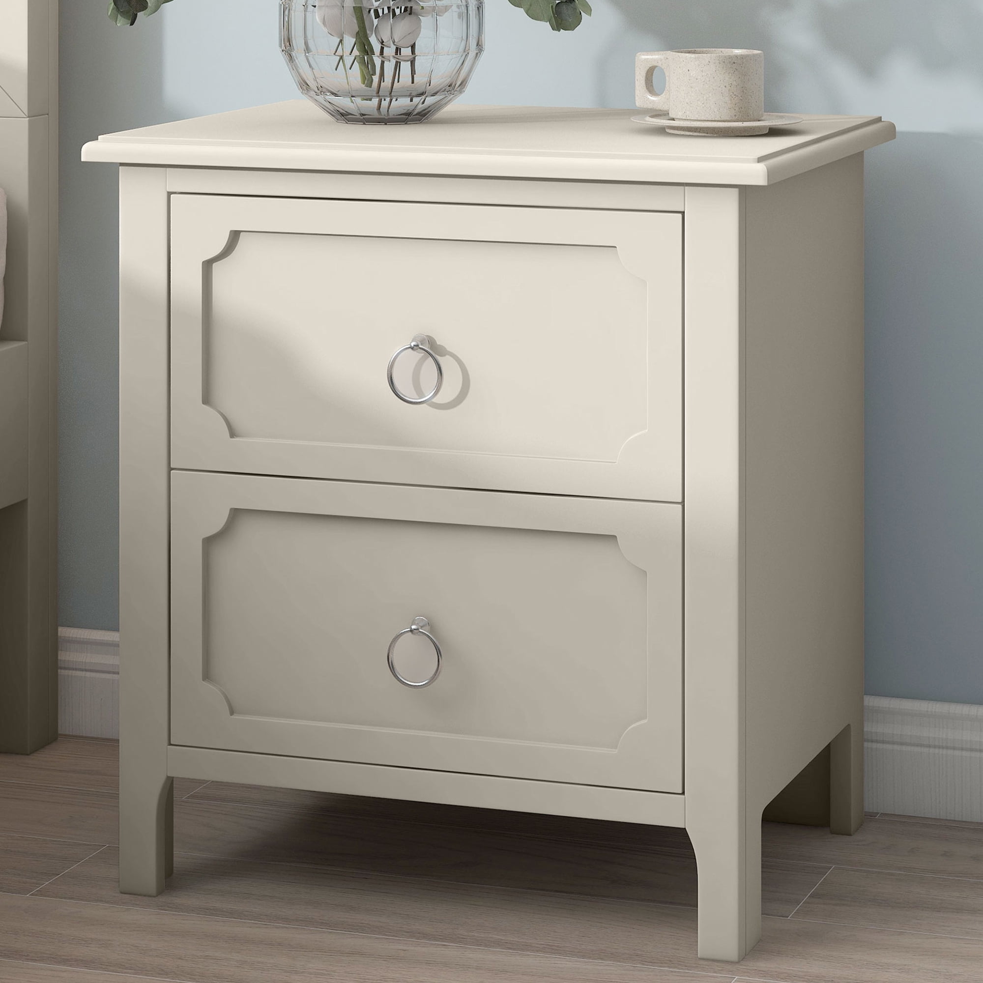 Resenkos 3 Pieces Solid Wood Bedroom Furniture Set Queen Size Platform Bed, Nightstand and Dresser Milky White Resenkos 3 Pieces Solid Wood Bedroom Furniture Set Queen Size Platform Bed, Nightstand and Dresser Milky White