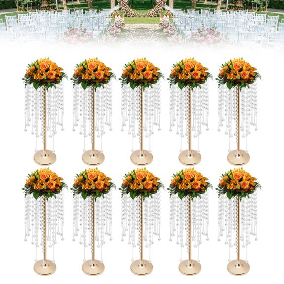 10pc Wedding Decor Pillar Crystal Flower Stand Electroplating Gold Flower Holder DIY