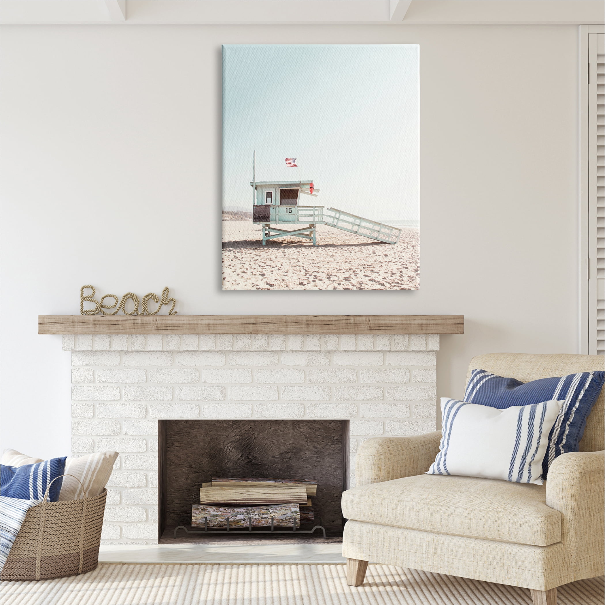 Stupell Industries Lifeguard Hut Photography Nature Photography Gallery Wrapped Canvas Print Wall Art, 36 x 48