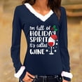 thumbnail image 2 of WREESH Womens Christmas Shirts Fashion Soft Furry V-Neck Pullover Blouses Wine Glasses Letter Printed T-Shirts Slim Long Sleeve Tee Tops Navy, 2 of 4
