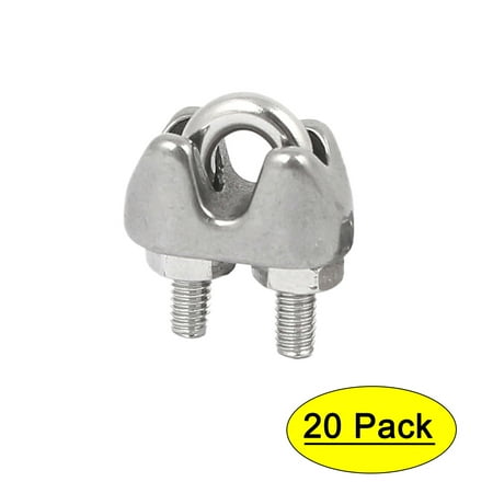 

2mm 304 Stainless Steel Wire Ropes Cable Clip Clamp Silver Tone 20pcs