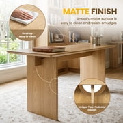 Guyou 55 Natural Oak Desk, Light Wood Finish MDF Study Table, Versatile Vanity & Office Desk with Sculptural Legs, Sturdy Two-Pedestal Design for Work & Study, Natural