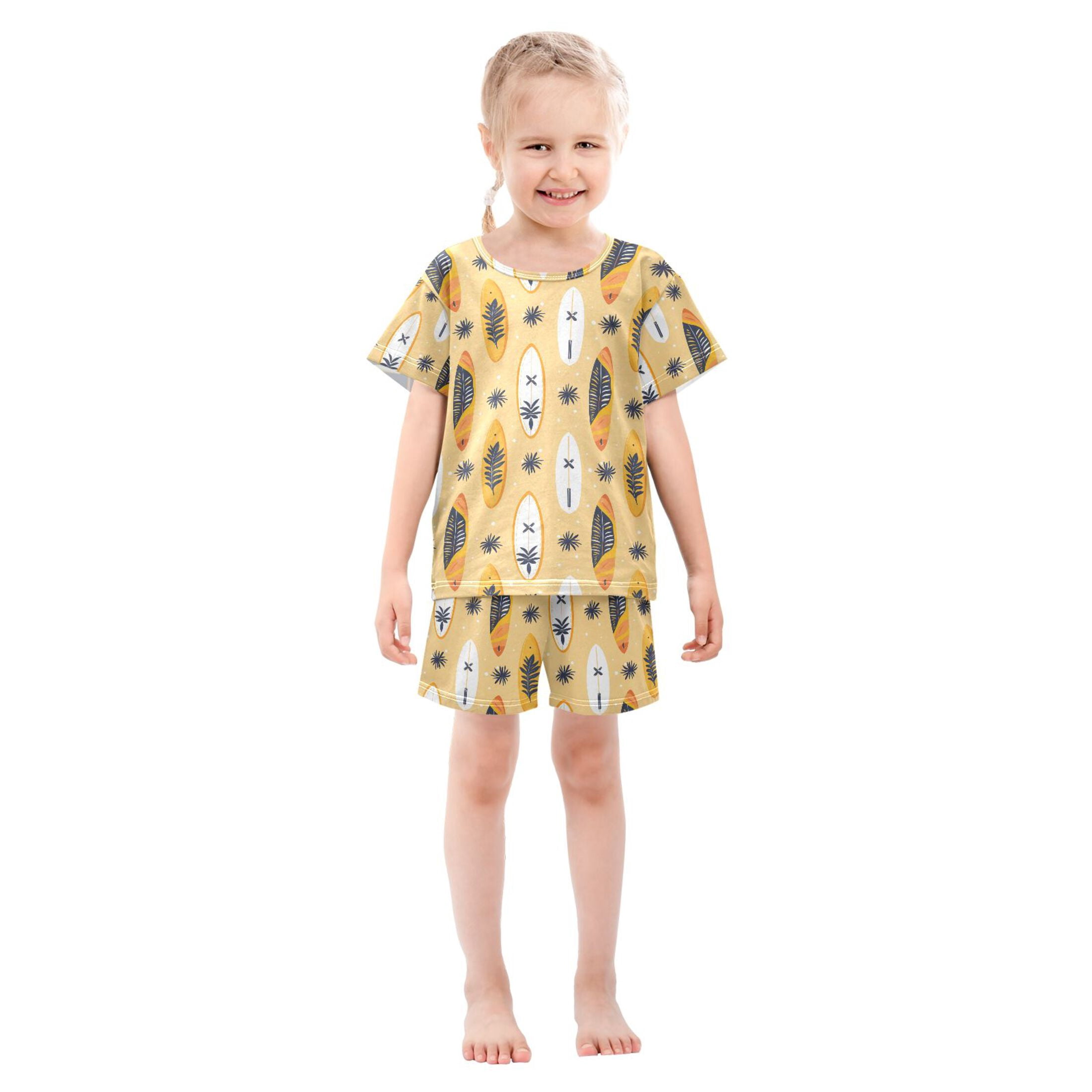 joogoo Surfboard Summer Pattern Pajama Sets Short Sleeve Cotton 2-Piece Sleepwear 10Y