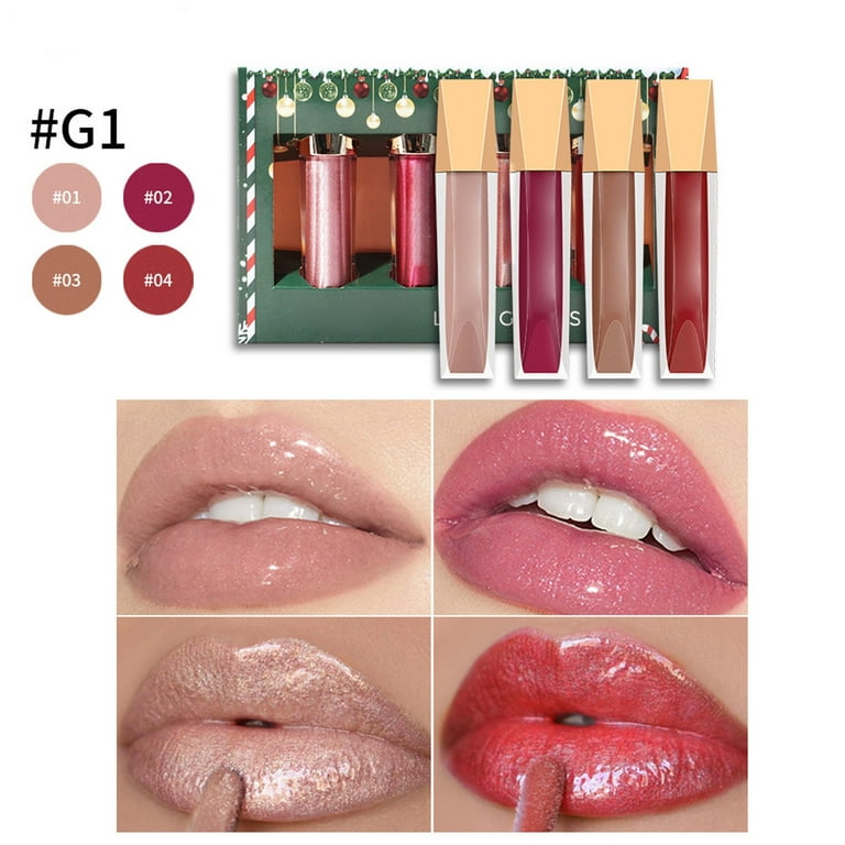  Come Undone Crystal Mattes Lip Gloss Set Christmas Gift Box 4  Colors Waterproof Long Lasting Lip Gloss Non Stick Cup Lip Gloss Set 4ml  Japanese Jelly Lipstick (B, A) 