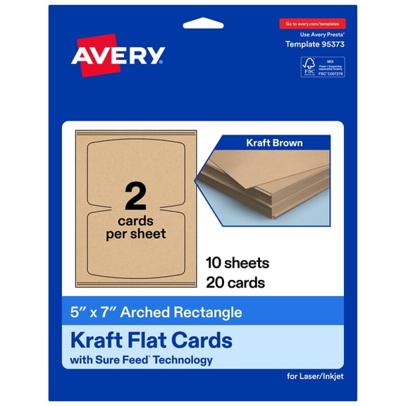 Avery Arched Rectangle Flat Cards, 5" x 7", Kraft Brown, 20 Total