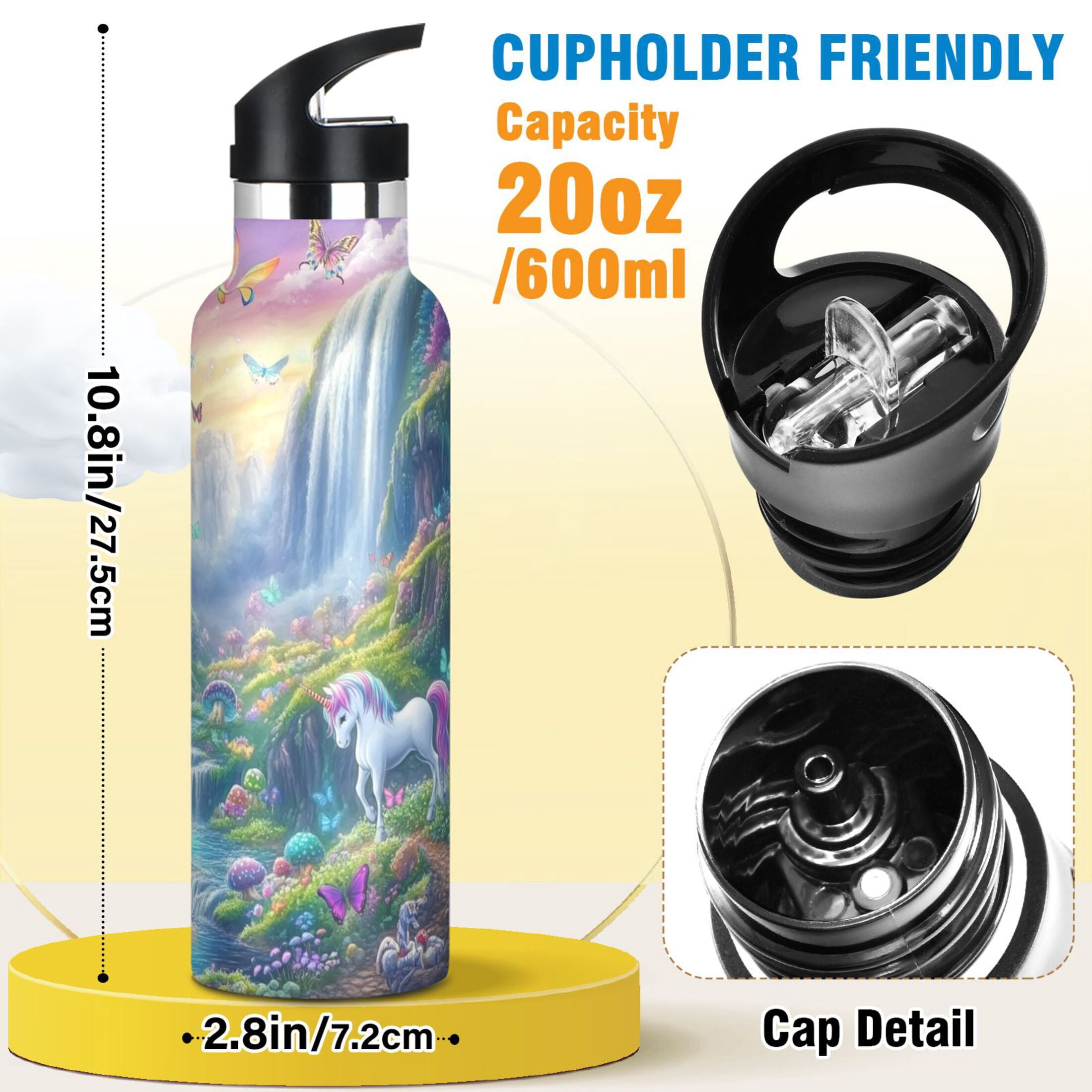 Kids Insulated Stainless Steel Sports Water Bottle 600ml (20oz) Rainbow-colored Valley